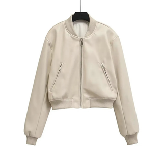 Zinnia | Cropped Faux Leather Bomber Jacket