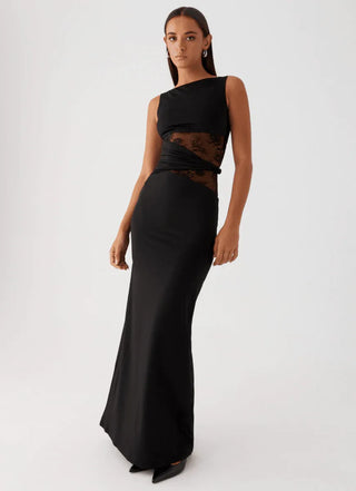 Noctyra Lace Inset Maxi Dress – Black