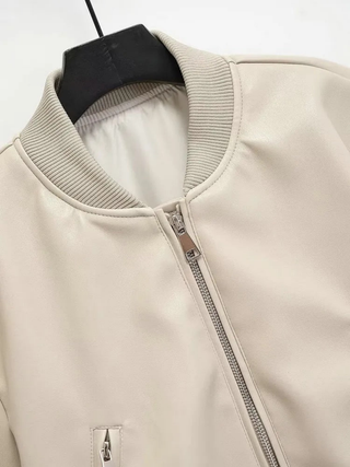 Zinnia | Cropped Faux Leather Bomber Jacket
