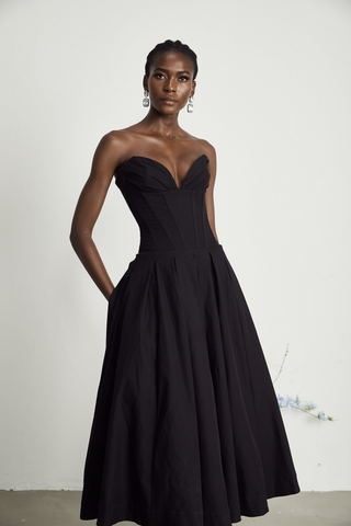 Eliana | Sleek Off-Shoulder Corset Midi Dress