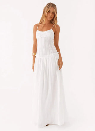 Selvara Soft Gathered Maxi Dress – White