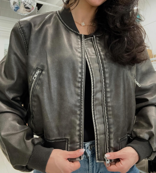 Zinnia | Cropped Faux Leather Bomber Jacket