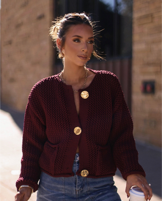 Sabina | Deep Wine Knit Cardigan