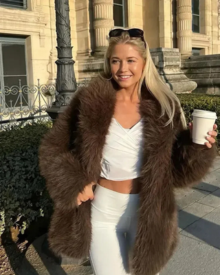 Aurelia | Mocha Faux Fur Longline Jacket