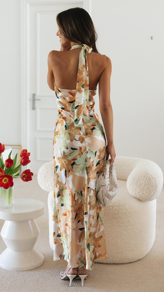 Kendra | Vibrant Floral Halter Maxi Dress