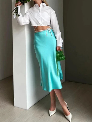 Ivy | Sleek Satin Midi Skirt