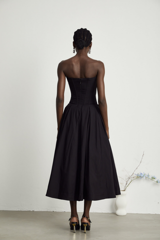 Eliana | Sleek Off-Shoulder Corset Midi Dress