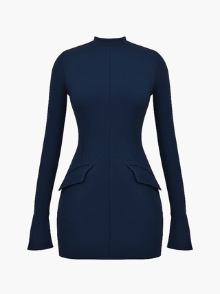 Maris | Elegant Long Sleeve Blue Dress