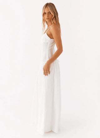 Selvara Soft Gathered Maxi Dress – White