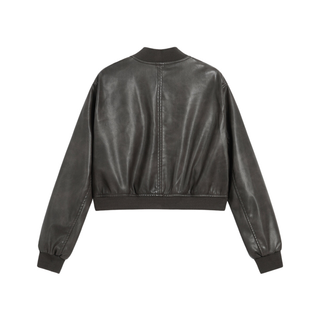 Zinnia | Cropped Faux Leather Bomber Jacket