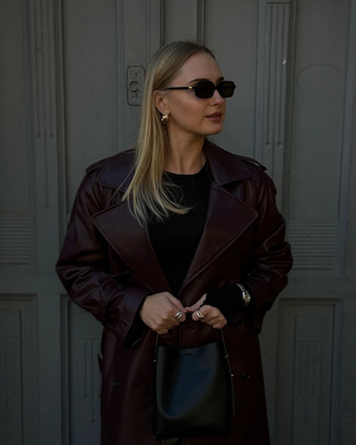 Aven | Tricot Faux Leather Wine Trench Coat