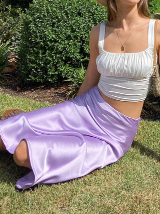 Ivy | Sleek Satin Midi Skirt
