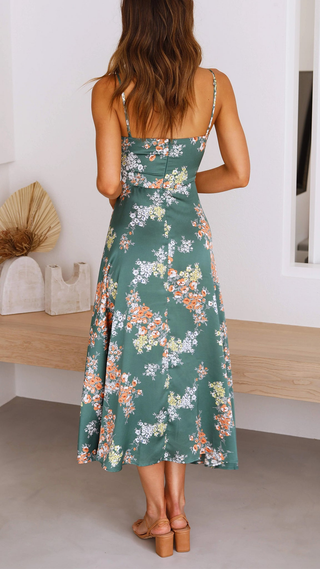 Alina | Luxurious Satin Floral Split Midi Dress