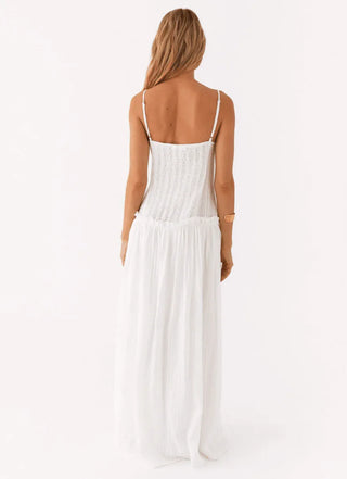 Selvara Soft Gathered Maxi Dress – White