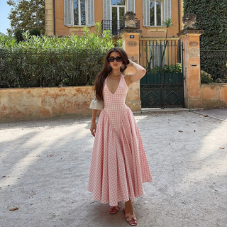 Lena | Bold Plaid Midi Dress