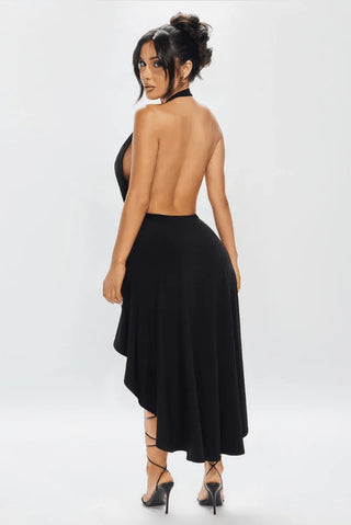 Kavira Halter High-Low Mini Dress – Black