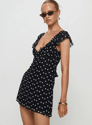 Ismerie Polka Dot Mini Dress – Black