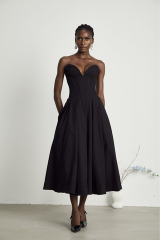 Eliana | Sleek Off-Shoulder Corset Midi Dress