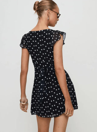 Ismerie Polka Dot Mini Dress – Black