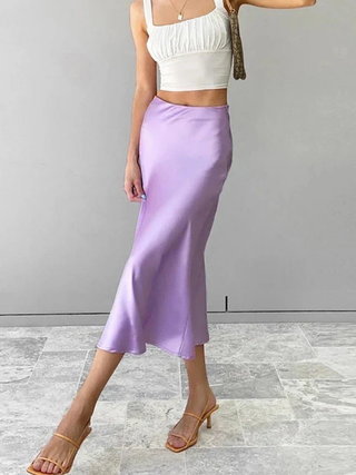 Ivy | Sleek Satin Midi Skirt