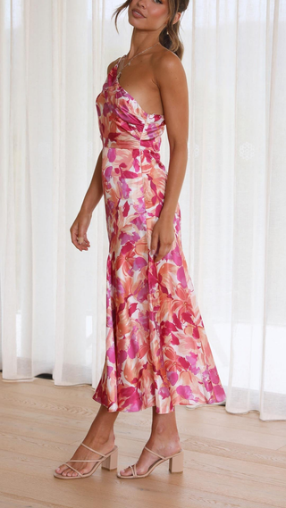 Camilla | Botanical One Shoulder Midi Dress