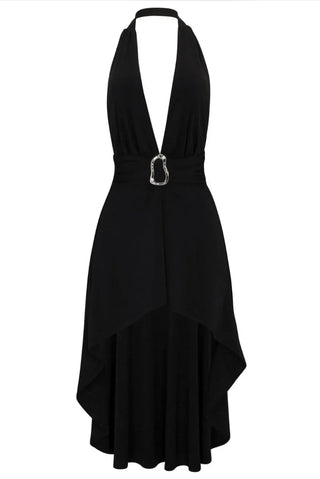 Kavira Halter High-Low Mini Dress – Black