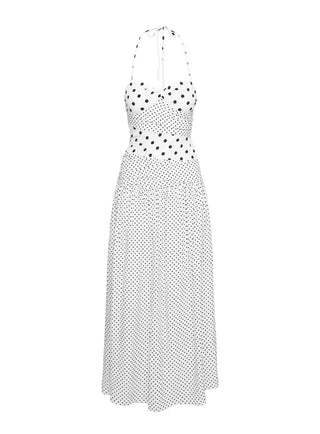Rosalynne Halter Polka Dot Maxi Dress – White