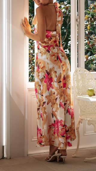 Kendra | Vibrant Floral Halter Maxi Dress