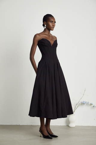 Eliana | Sleek Off-Shoulder Corset Midi Dress