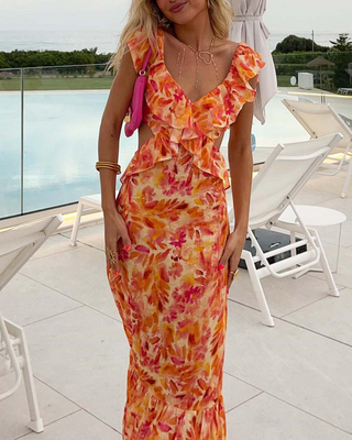Sable | Flowing Ruffles Maxi Dress