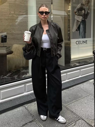 Zinnia | Cropped Faux Leather Bomber Jacket