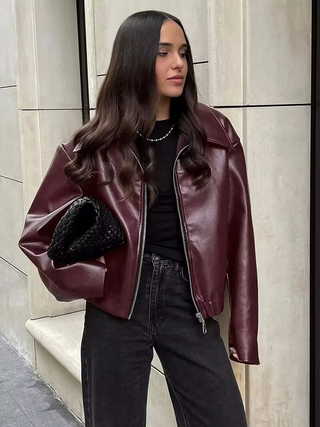 Elowyn | Deep Wine Leather Jacket