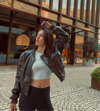 Zinnia | Cropped Faux Leather Bomber Jacket