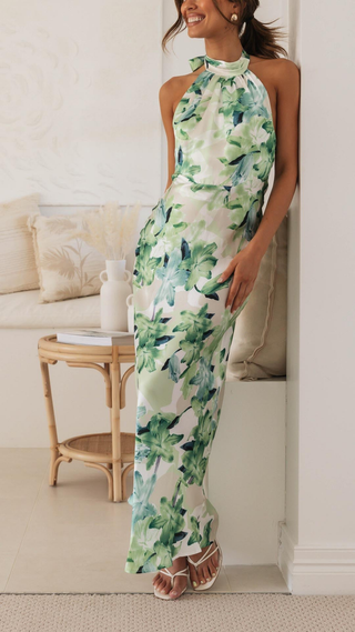 Kendra | Vibrant Floral Halter Maxi Dress