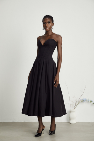 Eliana | Sleek Off-Shoulder Corset Midi Dress