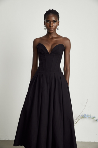 Eliana | Sleek Off-Shoulder Corset Midi Dress