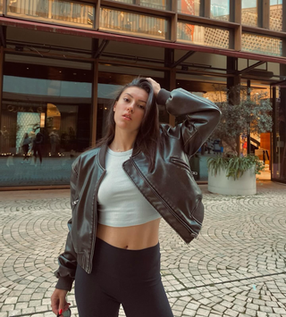 Zinnia | Cropped Faux Leather Bomber Jacket