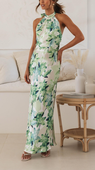 Kendra | Vibrant Floral Halter Maxi Dress