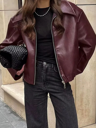 Elowyn | Deep Wine Leather Jacket