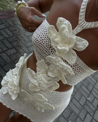 Calandra | Halter Knit Floral Mini Dress