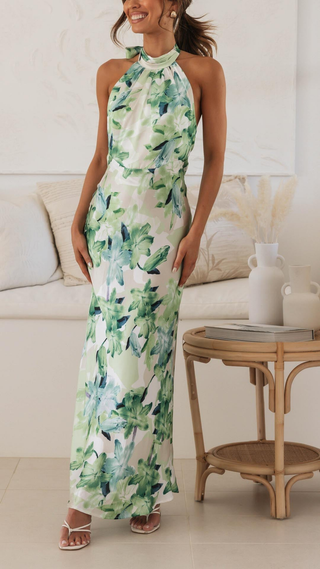 Kendra | Vibrant Floral Halter Maxi Dress