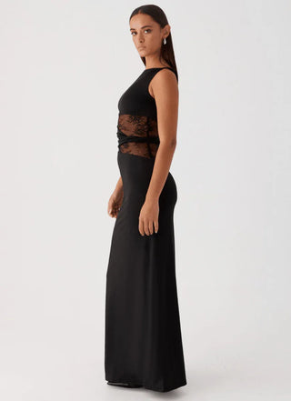 Noctyra Lace Inset Maxi Dress – Black