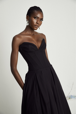 Eliana | Sleek Off-Shoulder Corset Midi Dress